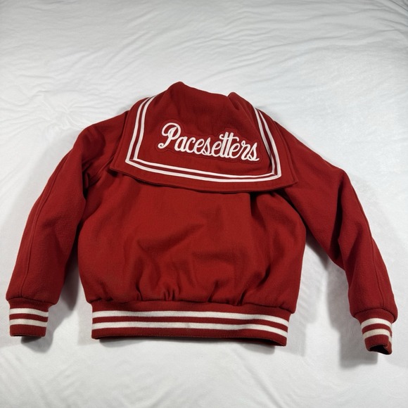 VTG All Star Pacesetters Varsity Jacket Women M Red White 100% Melton Wool USA - Picture 5 of 8